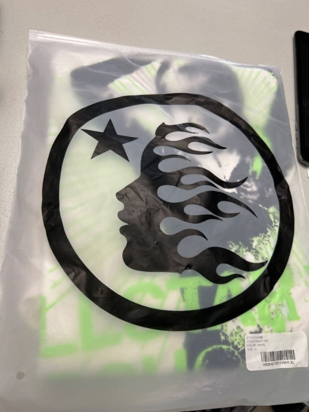 Hellstar Yoga Remix Tee (Flame Head Logo) White/Green/Black Size XL Brand New